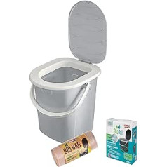 BranQ - Namų reikmėms skirtas BranQ mobilus kempingo tualetas 22 litrai, maksimali apkrova iki 120 kg, plastikas be BPA + biologinis preparatas 5 x 25 g + 20 vienetų organiniai tualeto maišeliai