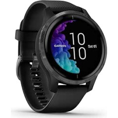 Garmin Venu ūdensizturīgs GPS fitnesa viedais pulkstenis ar AMOLED displeju, treniņu plāni un animēti vingrinājumi, sporta lietotnes vācu versijai 20, sirdsdarbības monitorēšana, 5 dienu akumulatora darbības laiks, bezkontakta maksājums, mūz