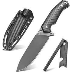 LOTHAR BAT Outdoor Knife Fixed Full Tang Hunting Knife Made of D2 Steel Blade, G10 Handle Survival Knife, Kydex Sheath, Bushcraft Knife for Outdoor Lovers