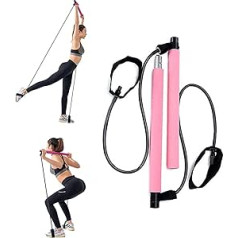 HUWAI-F Portable Pilates Bar Kit Yoga Pilates Stick Yoga Gymnastics Bar with Resistance Band for Yoga, Stretch, Sculpt, Twisting Pink