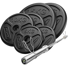 Marbo Sport Olympia Cast Dumbbell Set with Barbell Bar 180 cm Diameter 50 mm, SZ Bar 120 cm Diameter 50 mm Dumbbell Bars 50 cm Diameter 50 mm and Weights Set 45 kg / 55 kg / 65 kg / 75 kg to choose from, Made in EU