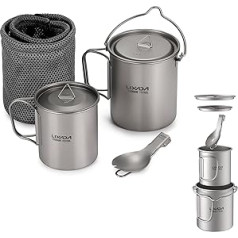 Lixada Titanium Cup Pot Īpaši viegls pārnēsājams piekarināms pods ar vāku un salokāmu rokturi āra kempinga pārgājieniem 900 ml