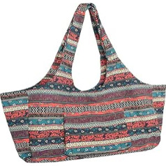 Anjing Large Capacity Bohemian Ethnic Style Print Canvas Yoga Bag Yoga Mat Bag with Pockets