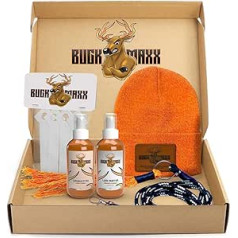 BuckMaxx komplekts, briežu pievilcības līdzeklis, medību smaržu likvidētājs, izvēlieties kādu no Stirnu estrus, Buck Urine, Stirnu urīns, ar smaržu daktiem, pārklājuma smaržu, medību cepuri un smaržu izturību