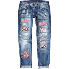 NHNKB Schwarze Lange Weste Damen Karierte Damenhose Plus Size Weihnachtsbaum Print Patchwork zerrissene Hose mittlere Taille Loch Jeanshose Distressed Washed Christmas Denim Pants Hose