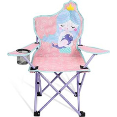 Kaboer Kids Outdoor Folding Chair with Cup Holder Mermaid Camping Chair Mermaid Turquoise