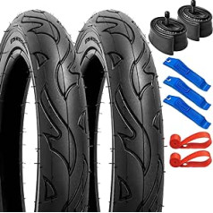 YunSCM Pack of 2 14 inch tyres 14 x 2.125 plus 2 pack 14 inch inner tube 14 x 1.75/2.125 AV32 mm valve compatible road bike 14 x 2.125 bicycle tyre and inner tube