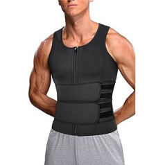 Men's Sauna Vest, Sauna Sweat Vest Waist Trainer Breathable Double Belt Sweat Slimming Sauna Vest Zip Neoprene Sauna Suit Tank Top (Black L)