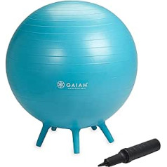 Gaiam Balance lodīšu krēsls — ergonomisks biroja krēsls un jogas lodīšu krēsls mājas biroja galdam ar vingrojumu ceļvedi, viegli uzstādāmu lodīšu sūkni un integrētām stabilitātes kājām, 65 cm (25,5 cm)