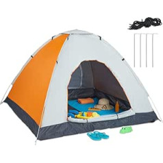 Relaxdays Pop Up Beach Tent, with Carry Bag, UV Protection 50+, H x W x D: 145 x 180 x 180 cm, for 2–3 People, Orange/Grey