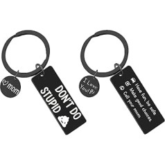 2 Pcs Don't Do Stupid Buckle Keychain Funny Keychain and Stainless Steel Drive Safe I Love You Keychain from Mom New Driver Gifts for Son Daughter, black