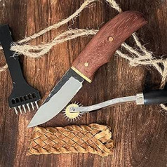 Oldpard Traditional Solid Knife with Leather Sheath Cover, Craftsman and Camping Knife with Rosewood Handle Outdoor Fishing BBQ Knife Survival Tool