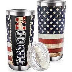 Zzkol Grandpa Gifts - Mug with Lid and Straw Christmas Birthday Gifts for Grandad New Grandpa American Flag Double Wall Vacuum Insulated Mug