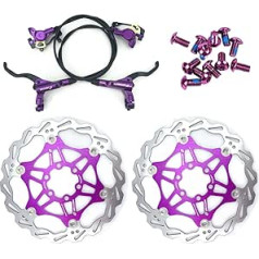 NYK Zoom hidraulisko disku bremžu kalnu velosipēdu komplekts MTB priekšējais un aizmugurējais komplekts ar peldošu diska rotoru 160 mm un krāsainām skrūvēm (violeta)