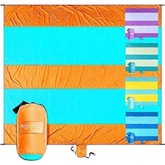 Aquatus Beach Blanket Sandproof Extra Large Oversized 3m x 2.7m for 2-8 Adults, Picnics and Events, Attached Bag with 4 Pegs and 4 Corner Pockets