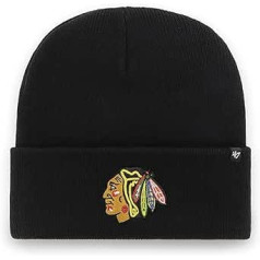 '47 NHL Chicago Blackhawks Haymaker Cuff Knit Unisex beisbola cepure, melna