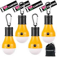 Doukey LED Camping Light, 2 or 4 Pack] Portable LED Tent Lantern 4 Modes for Backpacking, Camping, Hiking, Fishing, Emergency Light, Battery Operated Lamp for Outdoor and Indoor Use, yellow