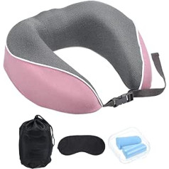 PATIKIL Travel Pillow, Aeroplane Sleeping Memory Foam Head Neck Support with Earplugs Eye Mask for Travel Plane Train Pink