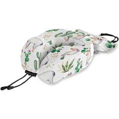 QMIN Travel Pillow Tropical Cactus Alpaca Animal Atmiņas putas kakla spilvena atbalsts U formas spilvens Ergonomisks kakla spilvena ceļojumu komplekts tālsatiksmes lidmašīnām, auto vilcienam