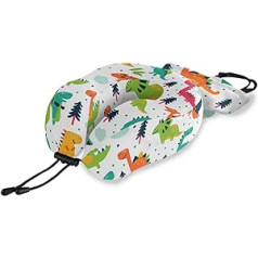 QMIN Reisekissen Cartoon Dinosaurier Tierbaum Muster Memory Foam Nackenkissen Unterstützung U-Form Kissen ergonomisches Nackenkissen Reise-Set für Langstreckenflugzeuge Auto Zug