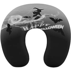 Oudrspo Happy Halloween kakla spilvens gulēšanai, U formas ceļojumu spilvens, kakla atbalsta spilvens, lidmašīnas spilvens mājām un birojam