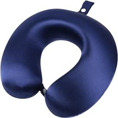 PATIKIL Silk Travel Pillow 22 Momme Genuine Silk Case 100% Memory Foam Filled Travel Neck Pillow for Aeroplane Train Navy Blue