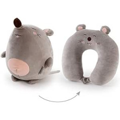 U Shaped Elastic Travel Pillow, Neck Pillow, 2 in 1 Convertible Kids Neck Pillow, Portable Cartoon U-shaped Pillow, Outdoor Office Nap (Grey Bear) (Color : Gray Mouse)