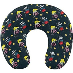 Krāsains Handprints Travel Pillow Pārnēsājams kakla spilvens U formas spilvena automašīnas galvas balsts sievietēm vīriešiem