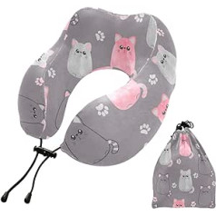 MCHIVER Cute Cat Neck Pillow Sleeping Memory Foam Travel Pillow with Storage Bag Adjustable Soft Head and Neck Support Pillow for Headrest Travel Air Travel