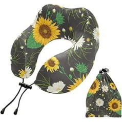 MCHIVER Sonnenblumen-Nackenkissen zum Schlafen, Memory-Schaum, Reisekissen mit Aufbewahrungstasche, verstellbar, weiches Kopf- und Nackenstützkissen für Flugzeug, Camping, Reisen, Essentials