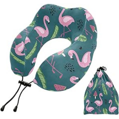 MCHIVER Flamingo-Nackenkissen zum Schlafen, Memory-Schaum, Reisekissen mit Aufbewahrungstasche, verstellbar, weiches Kopf- und Nackenstützkissen für Flug, Auto, Zuhause, Büro, Reisen, Essentials