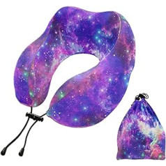MCHIVER Purple Galaxy Nebula Neck Pillow for Sleeping Memory Foam Travel Pillow with Storage Bag Adjustable Soft Head Neck Support Pillow for Flight Car Home Office Travel Essentials