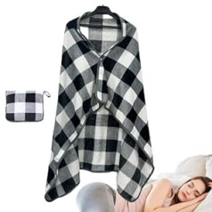 Aeroplane Blanket Pillow, Flannel Scarf, Airplane Blanket Cushion, Foldable Airplane Blanket with Hood, Portable Throw Blanket, Chequered, Airplane Pillow Blanket for Neck, Lumbar Support and Sleep