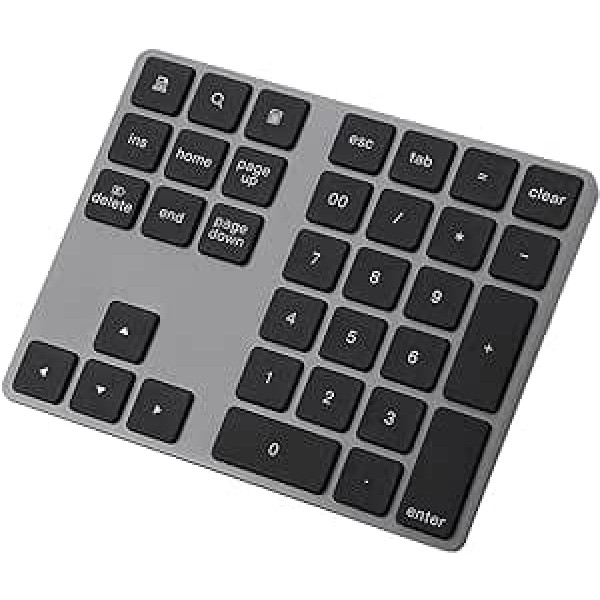 VBESTLIFE 34 taustiņu digitālā bezvadu Bluetooth ciparu tastatūra pārnēsājama ciparu tastatūra USB uzlāde operētājsistēmai iOS/Mac/klēpjdators/personālajam datoram, saderīga ar Windows, iOS, Android sistēmu