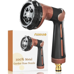 FANHAO Garden Shower, 100% Heavy Duty Metal Hand Shower, Garden Spray Guns, 8 Watering Patterns, Adjustable Water Flow for Garden Watering, Car Washing, Pet Shower