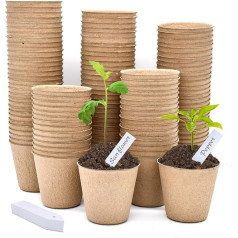 INCIKITI Biologisch abbaubare Torftöpfe für Sämlinge - 120 Stück, 8 cm, biologisch abbaubare Pflanzensamen-Starter-Sets mit 30 Pflanzenetiketten, Gartenkeimung, Kindergartentöpfe für Blumen, Gemüse,