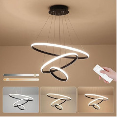 50 W piekaramā gaisma LED piekaramā lampa ēdamgalds Dimmable Modern Creative 3 Ring Black Pendant Light Ēdamgalds Regulējams augstums piekaramā gaisma Griestu lampa piekaramā lampa, kas karājas ēdamistabai Dzīvojamā istaba