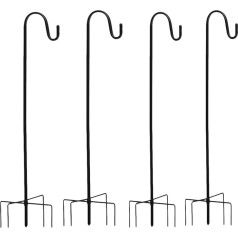 XVZ Pastnieku āķis 4 regulējamu pastnieku āķu komplekts, 38 collas, īpaši izturīgi metāla dārza pastnieku āķi putnu barotavām, puķu podiem, laternām, kāzu rotājumiem, melns, melns