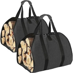 Lckaey Kaminholz Tragetasche mit Griffen Leinwand Holz Halter für Kamin Camping Herd Tote Zubehör Outdoor 2PCS CH001-schwarz