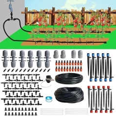 Hourleey 233FT Tropfbewässerungsset, automaticisches Bewässerungssystem, Nebelpflanzenbewässerungssystem mit verstellbarer Düse, 1/4 Zoll, 1/2 Zoll Verteilerschlauch für Gewächshaus, Terrasse, Garten