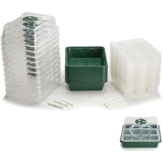 EarlyGrow Pack of 12 MPL50125/CLR/12 Small Seed Seed Tray Seedling Tray Germination Starter Kit with Adjustable Air Vents, Reusable Clear Cell Trays and 48 Plant Labels