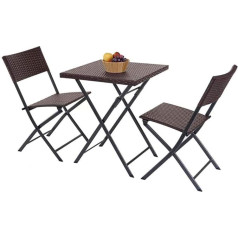 BAKAJI Folding Table Set 62 x 62 cm + 2 Folding Chairs, Outdoor Furniture, Garden, Patio, Stainless Steel and Seats Made of Polyrattan (Coffee)