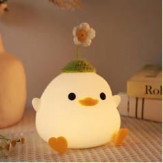 Attivolife Cute Duck Night Light for Children, LED Lamp Made of Soft Silicone with Dimmable and Timer, USB Rechargeable Bedroom Bedside Decoration, Christmas Gifts for Little Girls