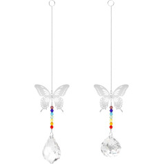 Huayue Pack of 2 Sun Catcher Butterfly Crystal Sun Catcher Window Butterfly Chakra Decoration Crystal Ball Prism Colourful Window Decoration for Hanging Rainbow Sun Catcher for Home Office Garden