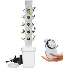 ABBNIA Hydrokultur-Anbausystem, 24 Pods, vertikaler Hydrokultur-Turm, intelligentes Gartenpflanzgefäß-Keimungsset, Aeroponik-Anzuchtset mit Hydratationspumpe, Adapter, Netztöpfen, Timer/1 Stück ()