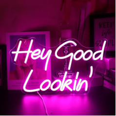 QiaoFei Led Hey Good Lookin' Neon Sign Word USB Powered with Dimmer Switch Neon Lights for Room Home Bar Art Wall Decor Party Window Living Room Decor Wall Hanging Decoration (Pink)