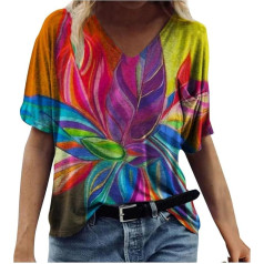 HOOUDO Damen-Ärmeloberteile T-Shirt Rundhals-T-Shirt Bedruckte Sommer-lässige Kurze modische Damenbluse Top Damen Locker