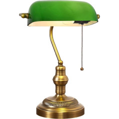 LANMOU Tradicionālā bankera lampa Retro galda lampa Zaļa galda lampa Bibliotēkas gaisma Nakts lampa Bankera lampa ar ķēdes slēdzi Zaļš stikla abažūrs Misiņa apdare E27 ligzda