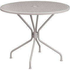 Flash Furniture Oia tērauda terases galds, apaļš, 89,5 cm, ar atvērumu lietussargam, metāls, gaiši pelēks, 35,25 collas, apaļš
