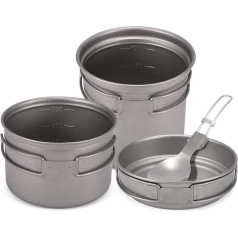 Lixada Titanium Pot Set Pure Titanium 1100 ml / 1600 ml Pot + 350 ml / 500 ml Pan Φ125 x 102 mm with Foldable Handle for Outdoor Camping Hiking